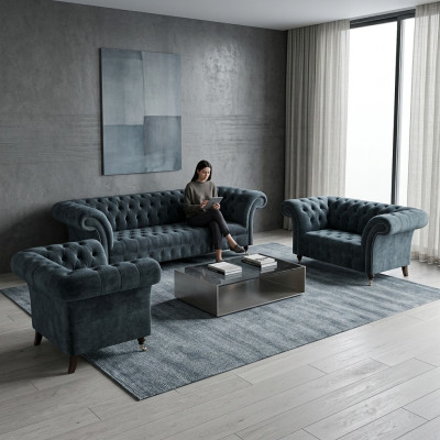 Chesterfield Gruppo di divani grigi Designer Divani imbottiti Sedile singolo di lusso