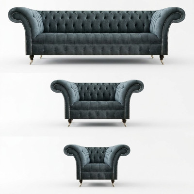Chesterfield Gruppo di divani grigi Designer Divani imbottiti Sedile singolo di lusso