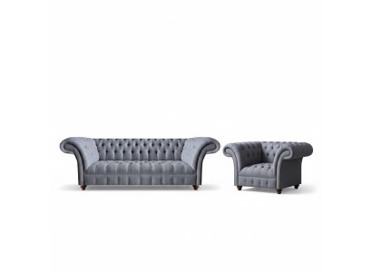 Chesterfield Set di divani grigi design in tessuto moderno 2 pezzi