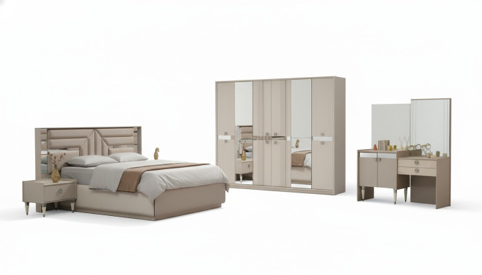 Camera da letto completa 5 pezzi letto 2 comodini armadio toeletta legno