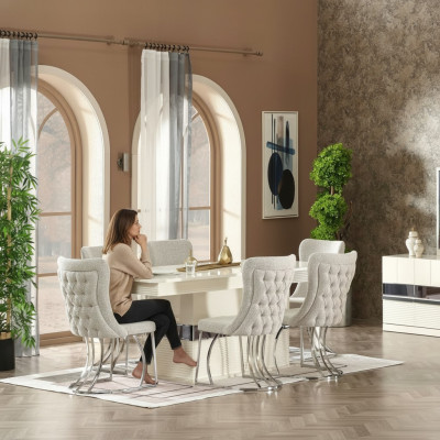 Set da pranzo 7 pezzi Tavolo da pranzo con 6 sedie Design moderno Mobili di lusso Completo