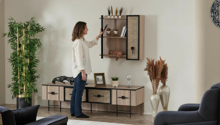 Mobile TV da soggiorno in legno, armadio a muro moderno di lusso