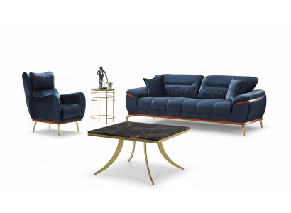 Set di divani completo 3+1 posti soggiorno tessuto blu moderno mobili imbottiti