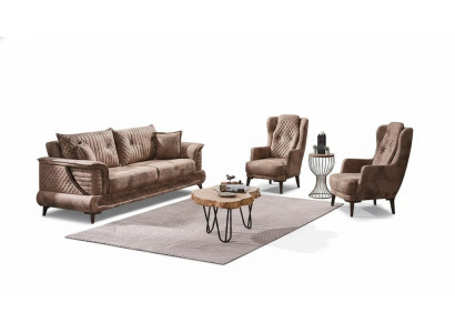 Set di divani di lusso in tessuto beige 3 pezzi