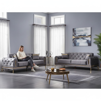 Divano 2x Chesterfield grigio set di divani di lusso