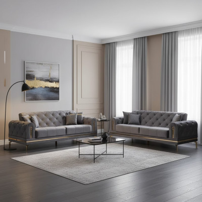 Divano 2x Chesterfield grigio set di divani di lusso