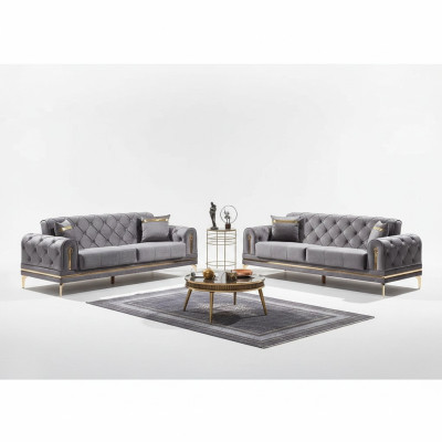 Divano 2x Chesterfield grigio set di divani di lusso