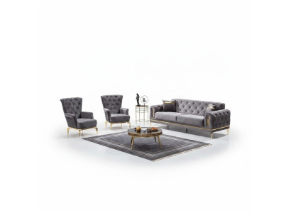Poltrona Chesterfield 2x Mobili imbottiti in tessuto Lusso Poltrona Seduta Soggiorno