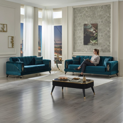 Set di divani 2x divani 3 posti mobili da soggiorno verde