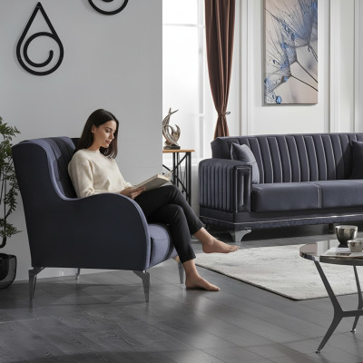 Poltrona di lusso grigia in tessuto design moderno