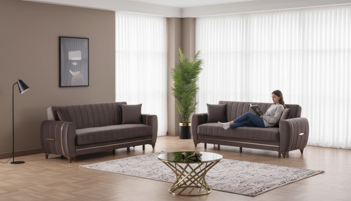 Set di divani design per soggiorno 3+3 posti Moderno 2x divani Mobili di lusso