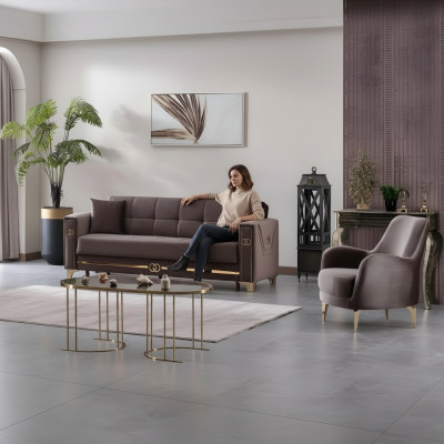 Set di divani in tessuto marrone 2 pezzi mobili moderni mobili imbottiti design soggiorno