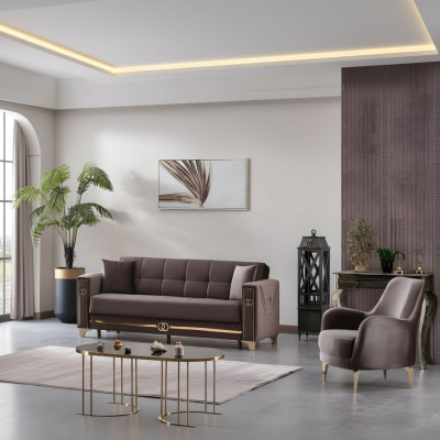 Set di divani in tessuto marrone 2 pezzi mobili moderni mobili imbottiti design soggiorno