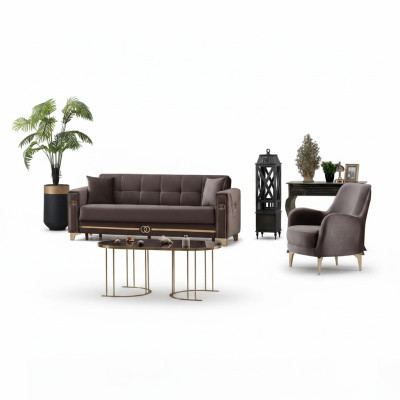 Set di divani in tessuto marrone 2 pezzi mobili moderni mobili imbottiti design soggiorno