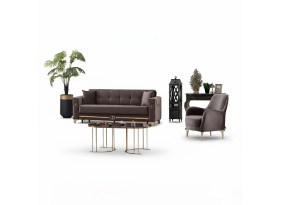 Set di divani in tessuto marrone 2 pezzi mobili moderni mobili imbottiti design soggiorno