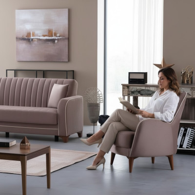 Poltrona di lusso con seduta imbottita per soggiorno in tessuto moderno design
