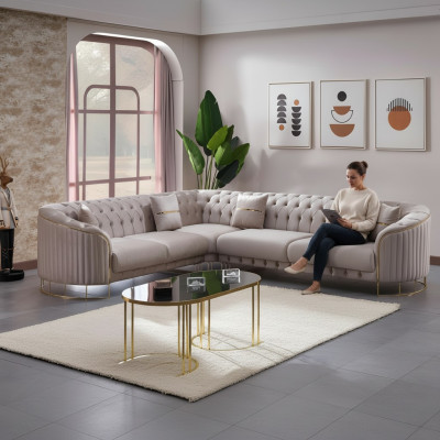 Divano angolare grigio in tessuto forma L design moderno poltrona soggiorno