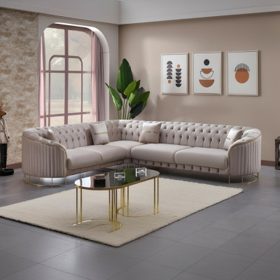Divano angolare grigio in tessuto forma L design moderno poltrona soggiorno