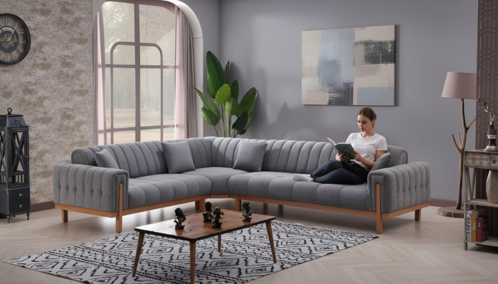 Divano angolare grigio forma L design moderno mobili divani