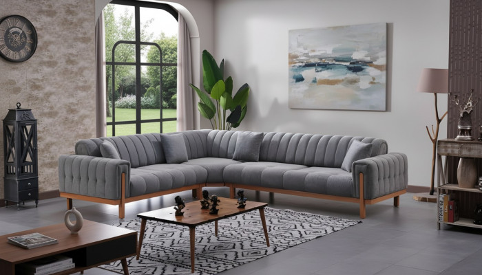 Divano angolare grigio forma L design moderno mobili divani