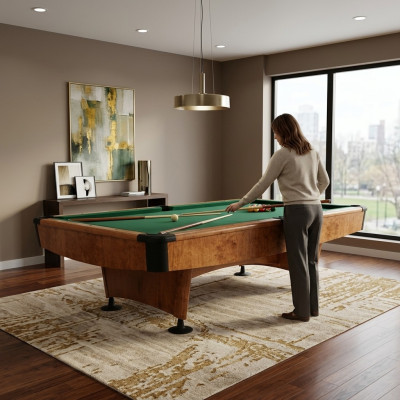 Tavolo da biliardo in legno massiccio marrone con design elegante