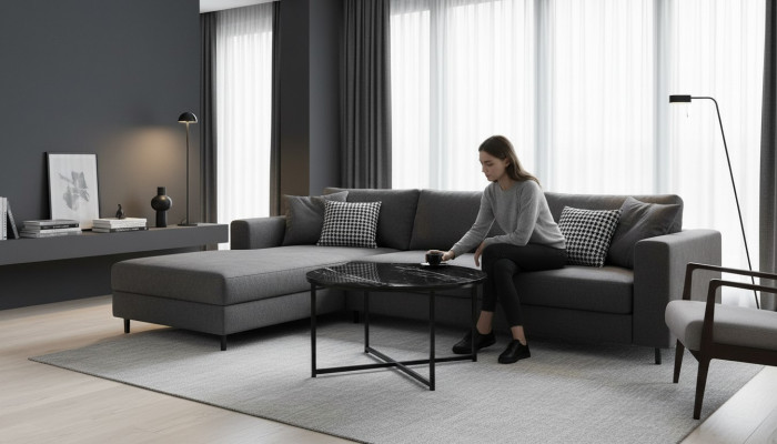 Tavolino da salotto nero. Mobili moderni minimalisti di alta qualità in legno nuovi.