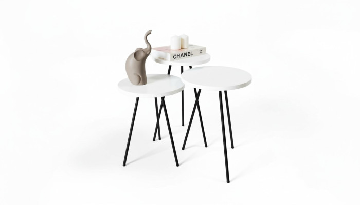 Soggiorno Tavolino del salotto Tavolino Set 3x Moderno Bianco MDF Gambe in metallo