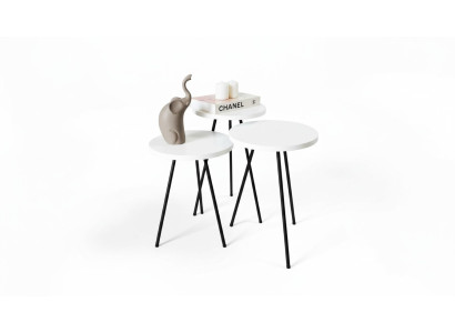 Soggiorno Tavolino del salotto Tavolino Set 3x Moderno Bianco MDF Gambe in metallo