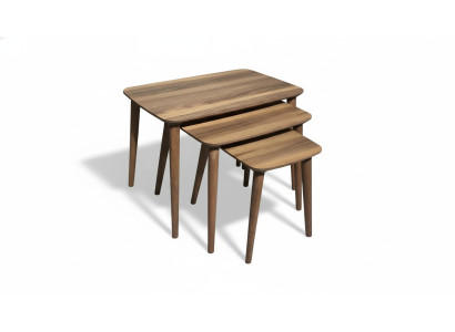 Set di tavolini rettangolari 3x per soggiorno sala da pranzo in legno marrone  Set di tre tavolini rettangolari per soggiorno sala da pranzo in legno marrone.