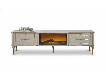Credenza soggiorno bianco + oro camino lusso mobile basso RTV esclusivo