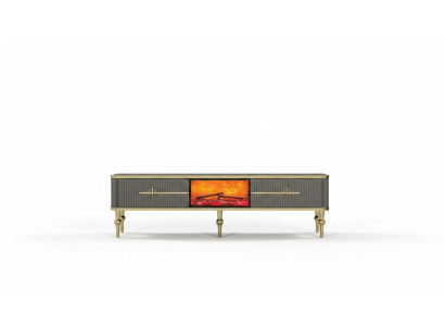 Soggiorno mobile TV grigio con camino RTV, credenza in metallo + MDF Esclusivo  Salotto mobile TV grigio con camino RTV, credenza in metallo + MDF Esclusivo