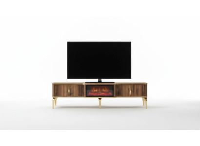 Esclusivo camino mensola tavolino TV salotto mobile basso legno marrone credenza