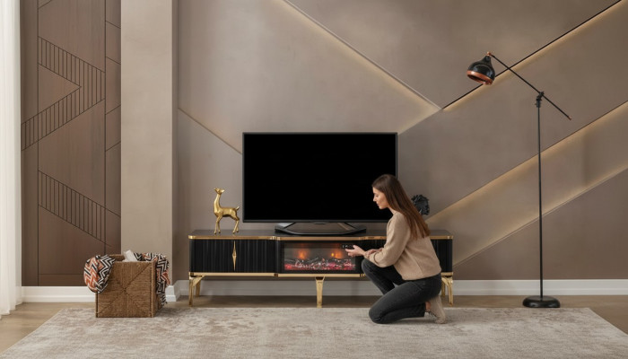 Mobile TV nero nuovo di lusso in legno metallico per soggiorno