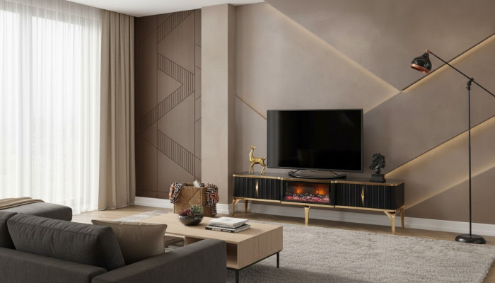 Mobile TV nero nuovo di lusso in legno metallico per soggiorno