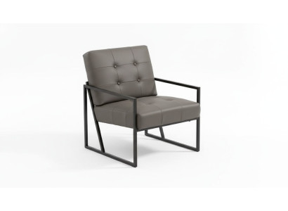 Salotto Poltrona Grigia Scuro con gambe in metallo e rivestimento in tessuto.