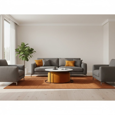Tavolino da salotto in MDF bianco + sgabello arancione nuove gambe in metallo di lusso Tavolino da salotto in MDF bianco + sgabello arancione con nuove gambe in metallo di lusso