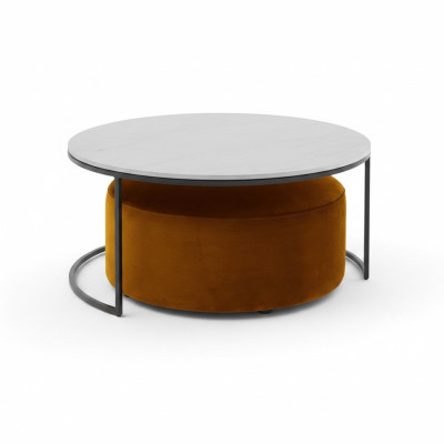 Tavolino da salotto in MDF bianco + sgabello arancione nuove gambe in metallo di lusso Tavolino da salotto in MDF bianco + sgabello arancione con nuove gambe in metallo di lusso