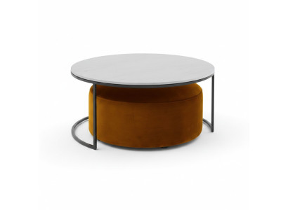 Tavolino da salotto in MDF bianco + sgabello arancione nuove gambe in metallo di lusso Tavolino da salotto in MDF bianco + sgabello arancione con nuove gambe in metallo di lusso