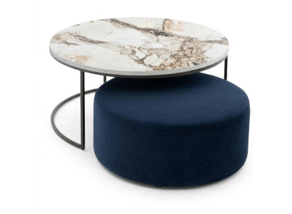 Tavolino + Pouf, set pratico per il soggiorno, 2 pezzi tavolo rotondo