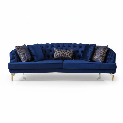 Salotto blu Chesterfield set di divani in tessuto di lusso con 4 posti.