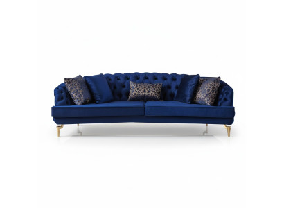 Salotto blu Chesterfield set di divani in tessuto di lusso con 4 posti.