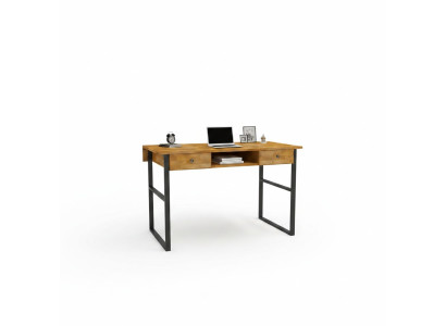 Tavolo in legno marrone con 2 cassetti, scrivania di design da ufficio di lusso.