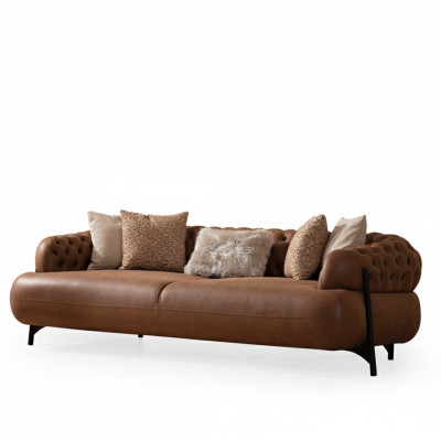 Sofa Chesterfield marrone a tre posti per il soggiorno, divano imbottito mobili moderni