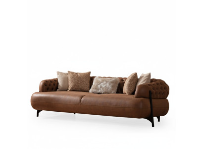 Sofa Chesterfield marrone a tre posti per il soggiorno, divano imbottito mobili moderni