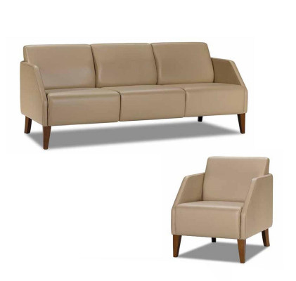 Soggiorno beige. Set divano in pelle Designer 3 posti Poltrona esclusiva 2 pezzi.