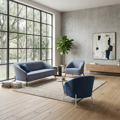 Grigio-blu set di divani, divani imbottiti design moderno a due posti sedia
