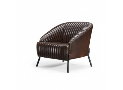 Sedia marrone Sedia relax in pelle monoposto da designer per soggiorno.