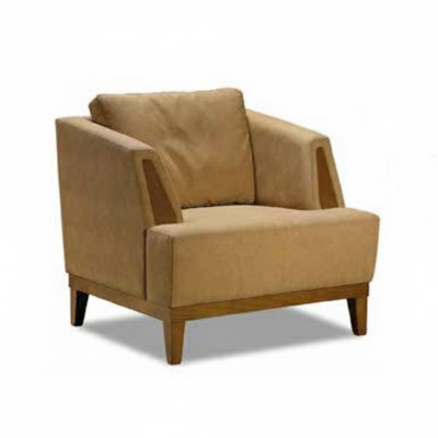 Sedia imbottita marrone in tessuto di design, poltrona moderna monoposto per la TV.
