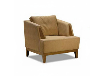 Sedia imbottita marrone in tessuto di design, poltrona moderna monoposto per la TV.