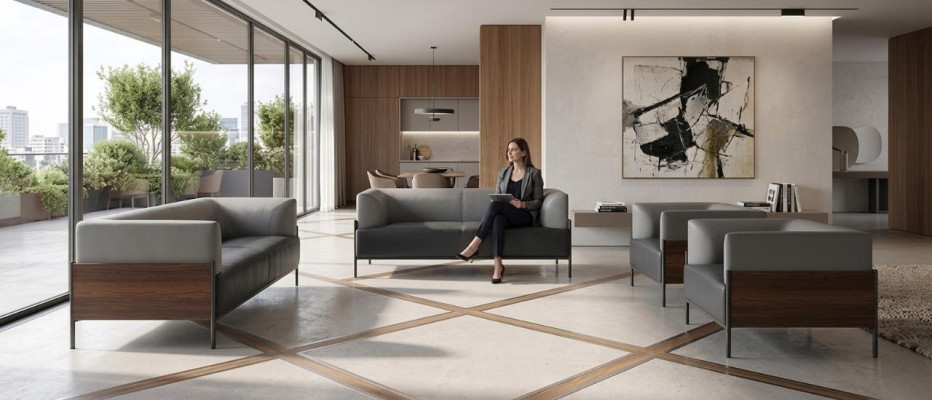 Set completo di divani ergonomici 4 pezzi nero, design moderno stile designer.